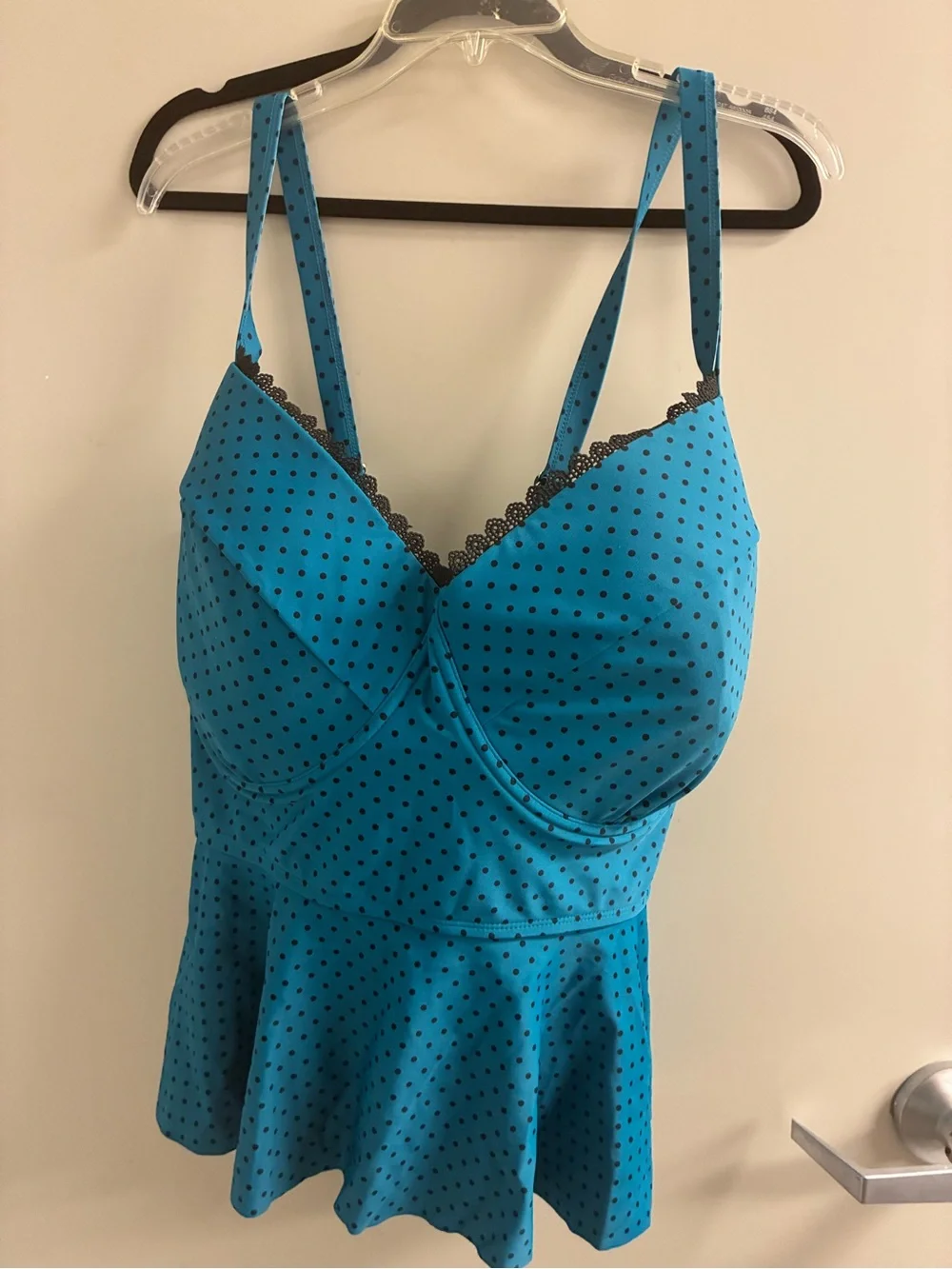 Terra & Sky Teal and Black Polka Dot Swim Top